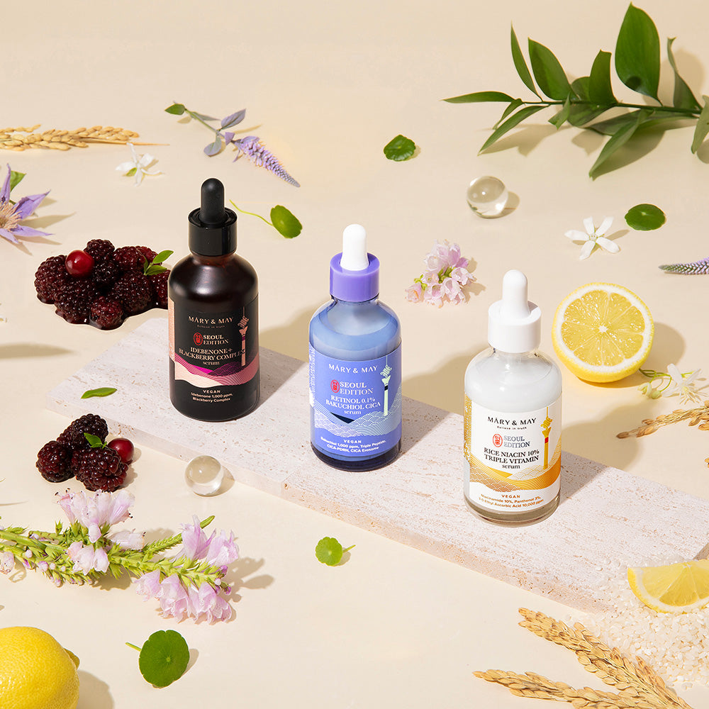 [Mary&May] Idebenone+Blackberry Complex Serum_80ml+[Mary&May] Rice niacin 10% Triple Vitamin Serum 80ml+[Mary&May] Retinol 0.1% Bakuchiol Cica Serum 80ml