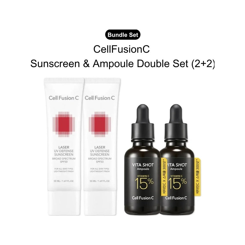 [Bundle] CellFusionC Sunscreen & Ampoule Double Set (2+2) ― 50% OFF