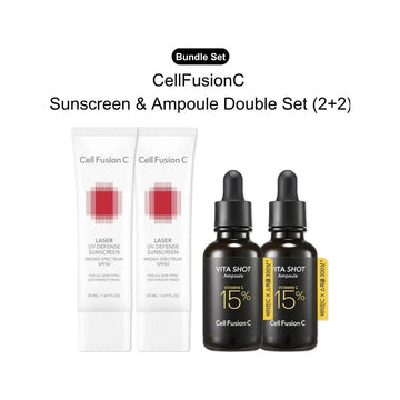 [Bundle] CellFusionC Sunscreen & Ampoule Double Set (2+2) ― 50% OFF